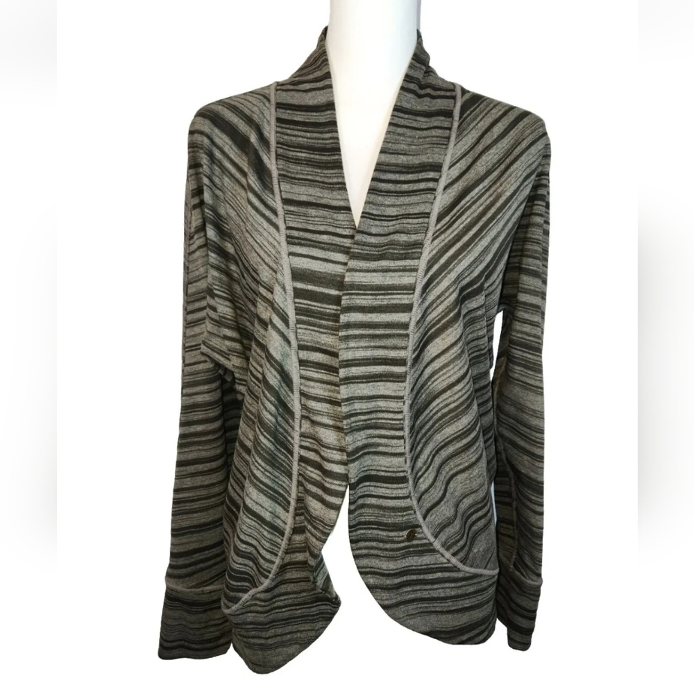 Prana Paradiso Cocoon Dark Olive Wrap Sweater Cardigan Open Front Sz M